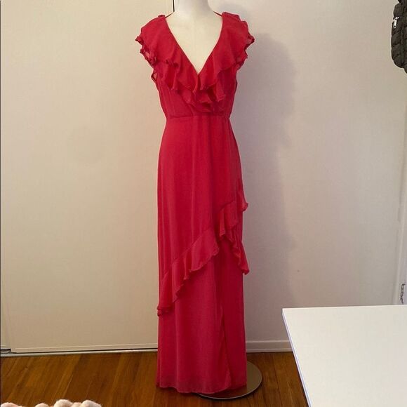 Lulus Love From Above Pink Ruffled Surplice Maxi Dress Size Small - Picture 3 of 16